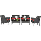 Tangkula Patio Furniture Set, Outdoor Wicker Conversation Set with Tempered Glass Coffee Table - HW65357