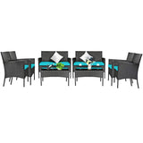 Tangkula Patio Furniture Set, Outdoor Wicker Conversation Set with Tempered Glass Coffee Table - HW65357