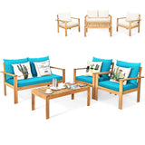 Tangkula Outdoor 4-Piece Acacia Wood Chat Set - HW64146WH-C+HW64146TU+