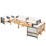 Tangkula Outdoor Wood Furniture Set, Acacia Wood Frame Loveseat Sofa, 2 Single Chairs and Coffee Table - HW63868RE