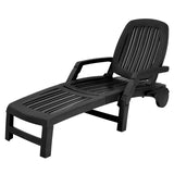 Tangkula Outdoor Chaise Lounge Chair, 5-Position Adjustable Recliner with Storage Box and Flexible Wheels - OP70717BK