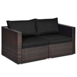 Tangkula Wicker Loveseat 2 Piece, Patio Furniture Couch with Removable Cushions - HW66869BK+