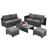 Tangkula 6 Pieces Patio Rattan Furniture Set, Patiojoy No Assembly Outdoor Conversation Set - NP10110WL-GR