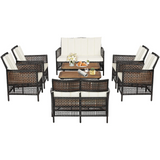 Tangkula Outdoor PE Wicker Conversation Set with 2-Tier Coffee Table - HW70242WH+