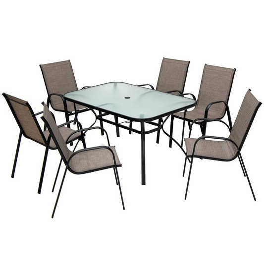 Tangkula Outdoor Furniture Set with 6 Stackable Armchairs & 55" Dining Table, Umbrella Hole - NP10407+