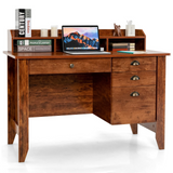 Tangkula 48" Computer Desk with 4 Storage Drawers & Hutch, Home Office Desk Vintage Desk - HW65851WH