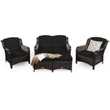 Tangkula 5 Pieces Patio Furniture Set, Outdoor Rattan Conversation Sofa Set with Loveseat - HW67702TU+
