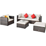 Tangkula 6 Pieces Patio Rattan Sectional Furniture Set, Outdoor Wicker Conversation Set with Glass Coffee Table Sofa Ottoman - HW63877BK+