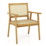 Tangkula Outdoor Wood Chair, Teak Wood Armchair with Rattan Seat & Back - JV11366