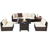 Tangkula 7 Pieces Patio Furniture Set with Fire Pit Table - NP10618CF+HW67937NYA+