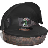 Tangkula Patio Round Daybed with Retractable Canopy, Outdoor Wicker Rattan Furniture Sets - HW63763+