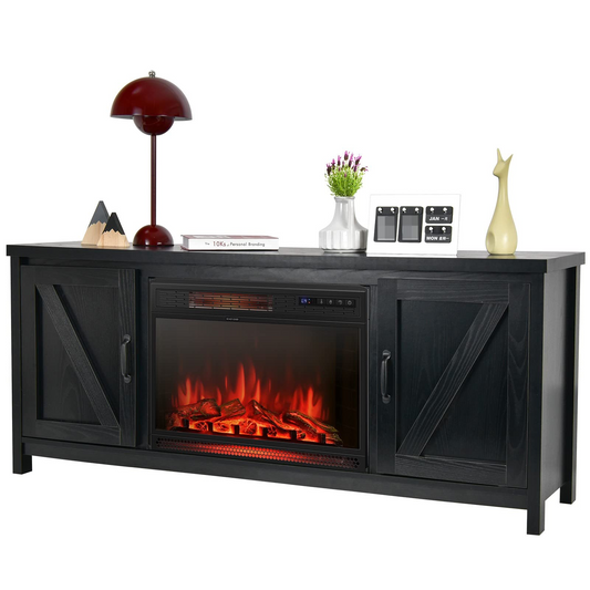 Tangkula HV10085BK+FP10047US Fireplace TV Stand for 65" TVs, Electric Heater