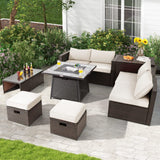 Tangkula 9 Pieces Outdoor Patio Furniture Set with 35-Inch Propane Fire Pit Table - NP10262DK+HW68592DK+