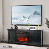 Tangkula HV10085BK+FP10047US Fireplace TV Stand for 65" TVs, Electric Heater