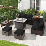 Tangkula 9 Pieces Outdoor Patio Furniture Set with 35-Inch Propane Fire Pit Table - NP10262DK+HW68592DK+