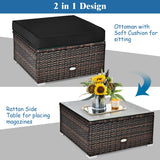Tangkula 6 Pieces Patio Rattan Sectional Furniture Set, Outdoor Wicker Conversation Set with Glass Coffee Table Sofa Ottoman - HW63877BK+