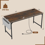 Tangkula 60” Large Computer Desk with Charging Station, Modern Simple Study Writing Desk with Storage Bag - 4*JV11154US-CF