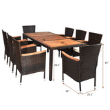 Tangkula 9 Piece Outdoor Dining Set, Garden Patio Wicker Set w/Cushions - HW63205+