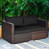 Tangkula Wicker Loveseat 2 Piece, Patio Furniture Couch with Removable Cushions - HW66869BK+