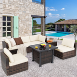 Tangkula 7 Pieces Patio Furniture Set with Fire Pit Table - NP10618CF+HW67937NYA+