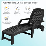 Tangkula Outdoor Chaise Lounge Chair, 5-Position Adjustable Recliner with Storage Box and Flexible Wheels - OP70717BK