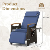 Tangkula Patio Wicker Recliner Chair, Rattan Lounge Chair w/Adjustable Backrest & Footrest - HW72339NY