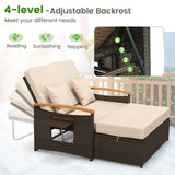Tangkula Patio Rattan Daybed Set with Cushioned Loveseat and Storage Ottoman - HW71627BN+