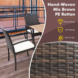 Tangkula Patio Rattan Dining Set, Acacia Wood Tabletop w/Umbrella Hole - HW70830-4+HW70840