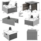 Tangkula 9 Pieces Outdoor Patio Furniture Set with 32-Inch Propane Fire Pit Table - NP10618GR+HW68604DK+