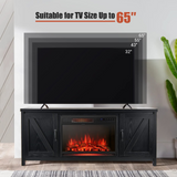 Tangkula HV10085BK+FP10047US Fireplace TV Stand for 65" TVs, Electric Heater