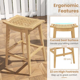 Tangkula Teak Wood Bar Stool, 29” Patio Rattan Barstool with Footrest & Saddle Seat - JV11905