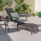 Tangkula Patio Chaise Lounge, Outdoor Rattan Lounge Chair with Retractable Ottoman - NP10986BN