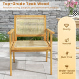 Tangkula Outdoor Wood Chair, Teak Wood Armchair with Rattan Seat & Back - JV11366