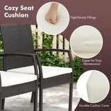 Tangkula Patio Rattan Dining Set, Acacia Wood Tabletop w/Umbrella Hole - HW70830-4+HW70840