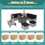 Tangkula 9 Pieces Outdoor Patio Furniture Set with 32-Inch Propane Fire Pit Table - NP10618GR+HW68604DK+