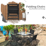 Tangkula 6 Pieces Patio Dining Set with Umbrella, Outdoor Table and Chair Set - NP10069WL-GR