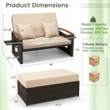 Tangkula Patio Rattan Daybed Set with Cushioned Loveseat and Storage Ottoman - HW71627BN+