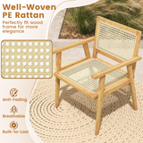 Tangkula Outdoor Wood Chair, Teak Wood Armchair with Rattan Seat & Back - JV11366