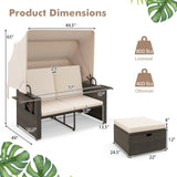 Tangkula Outdoor Patio Rattan Daybed w/Retractable Canopy & Adjustable Backrests - HW72573BN+