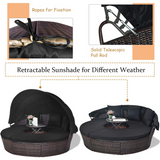 Tangkula Patio Round Daybed with Retractable Canopy, Outdoor Wicker Rattan Furniture Sets - HW63763+