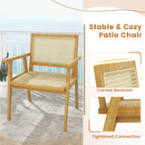 Tangkula Outdoor Wood Chair, Teak Wood Armchair with Rattan Seat & Back - JV11366
