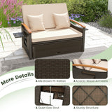 Tangkula Patio Rattan Daybed Set with Cushioned Loveseat and Storage Ottoman - HW71627BN+