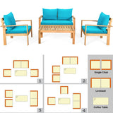 Tangkula Outdoor 4-Piece Acacia Wood Chat Set - HW64146WH-C+HW64146TU+
