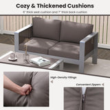 Tangkula Patio Aluminum Loveseat Sofa, Outdoor Furniture Set with Thick Back & Seat Cushions (Gray) - NP11417GR
