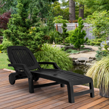 Tangkula Outdoor Chaise Lounge Chair, 5-Position Adjustable Recliner with Storage Box and Flexible Wheels - OP70717BK