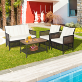 Tangkula Outdoor PE Wicker Conversation Set with 2-Tier Coffee Table - HW70242WH+