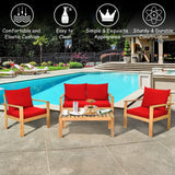 Tangkula Outdoor 4-Piece Acacia Wood Chat Set - HW64146WH-C+HW64146TU+