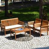 Tangkula 4 or 8 Piece Outdoor Acacia Wood Sofa Set, Padded Patio Conversation Table Chair Set - HW63884