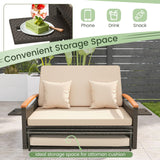 Tangkula Patio Rattan Daybed Set with Cushioned Loveseat and Storage Ottoman - HW71627BN+