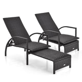 Tangkula Patio Chaise Lounge, Outdoor Rattan Lounge Chair with Retractable Ottoman - NP10986BN